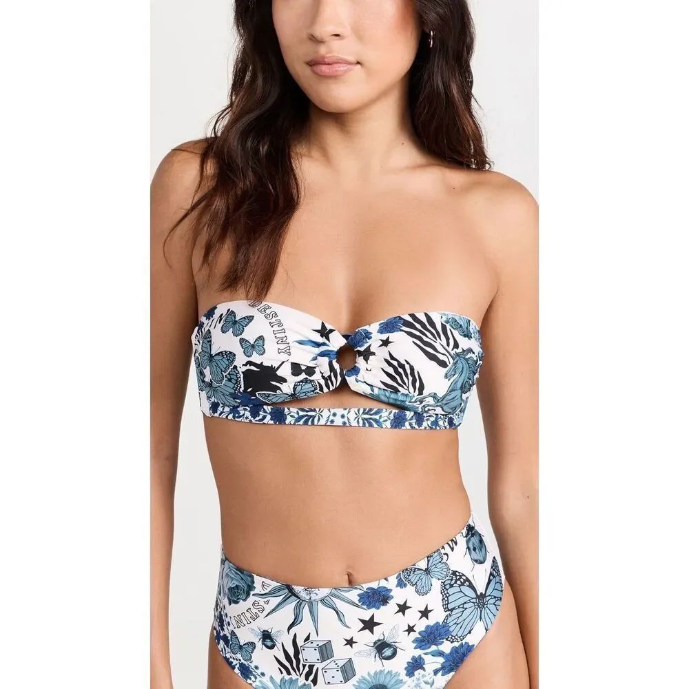 Agua Bendita Darya Bikini Top Blue White XS
